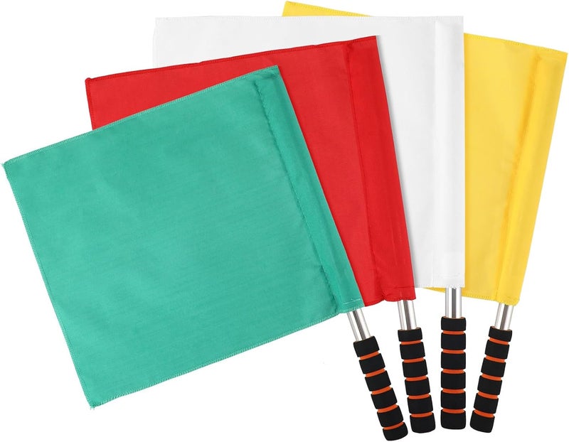 Yardwe Referee Flag Set with Stainless Steel Poles 4-Pack Hand Signal Flags for Sports Officiating Football Soccer Volleyball Track Field High-Visibility Colored Flags - Image 1